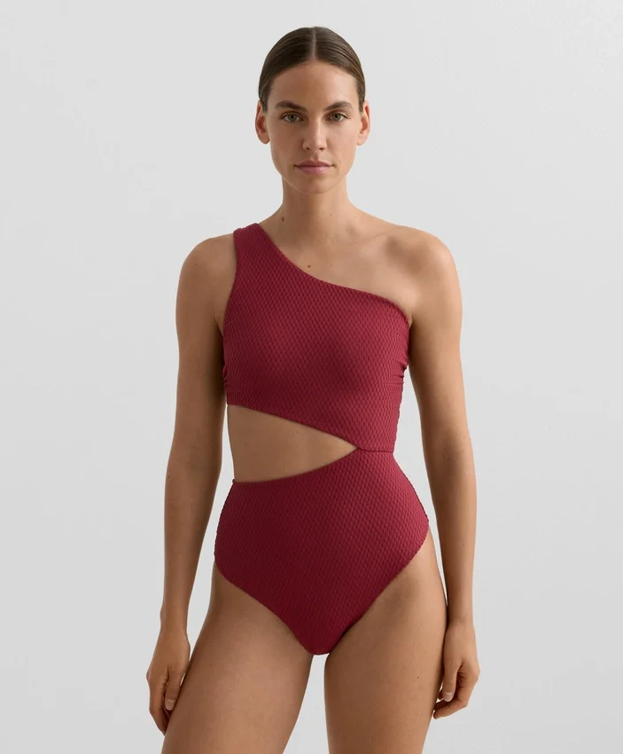 Trikini asimmetrico in jacquard a quadretti mini Trikini asimmetrico in jacquard a quadretti mini