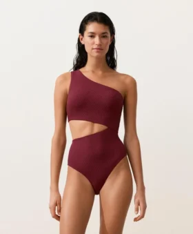 Trikini asimmetrico in jacquard a quadretti mini