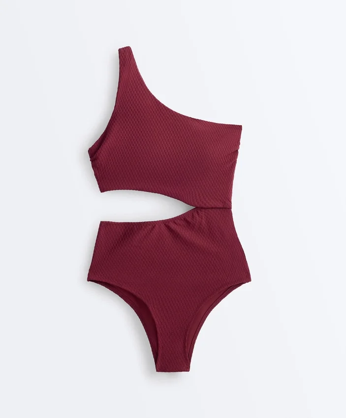 Trikini asimmetrico in jacquard a quadretti mini Trikini asimmetrico in jacquard a quadretti mini
