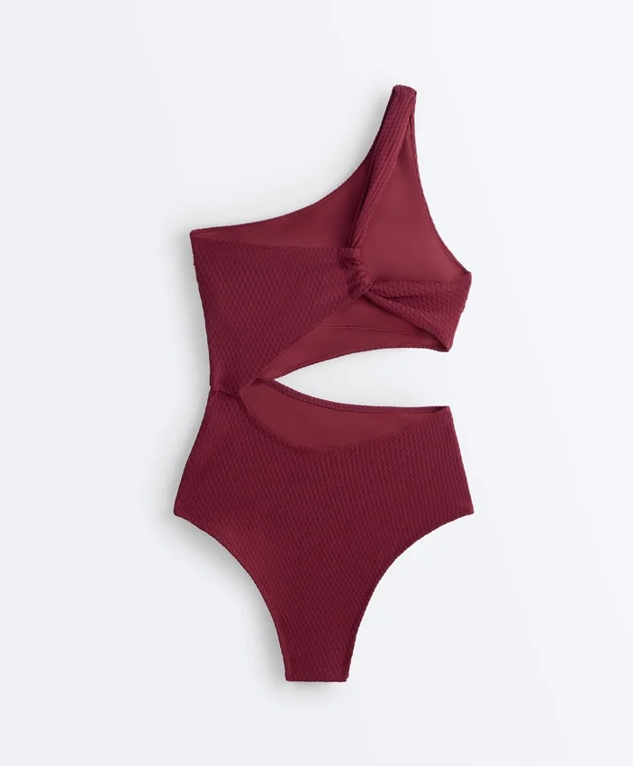 Trikini asimmetrico in jacquard a quadretti mini Trikini asimmetrico in jacquard a quadretti mini