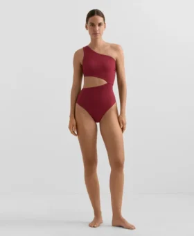Trikini asimmetrico in jacquard a quadretti mini