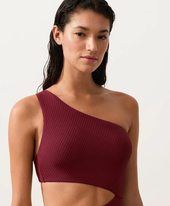 Trikini asimmetrico in jacquard a quadretti mini Trikini asimmetrico in jacquard a quadretti mini