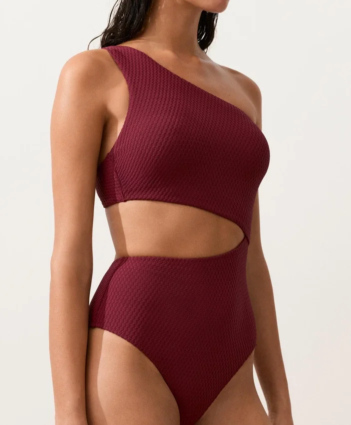 Trikini asimmetrico in jacquard a quadretti mini Trikini asimmetrico in jacquard a quadretti mini