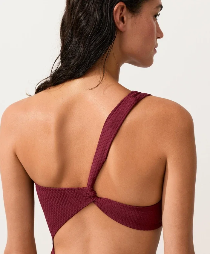 Trikini asimmetrico in jacquard a quadretti mini Trikini asimmetrico in jacquard a quadretti mini