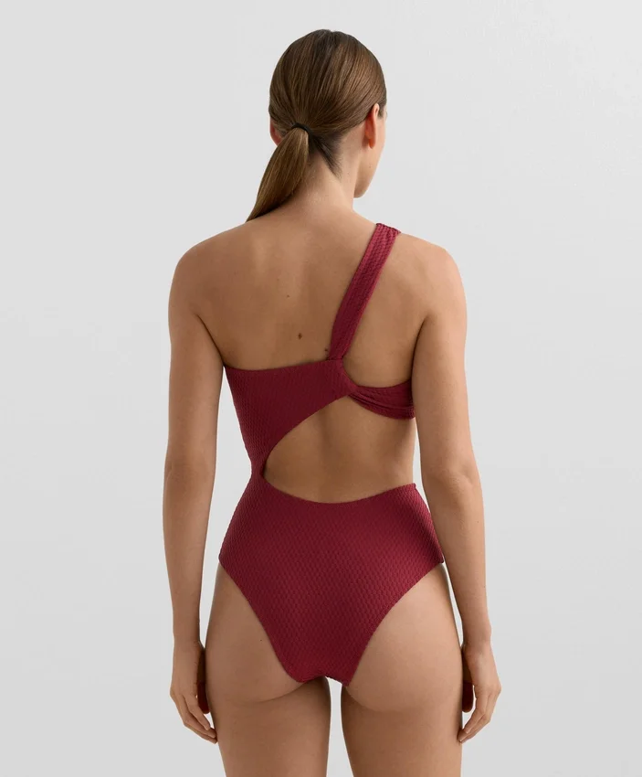 Trikini asimmetrico in jacquard a quadretti mini Trikini asimmetrico in jacquard a quadretti mini