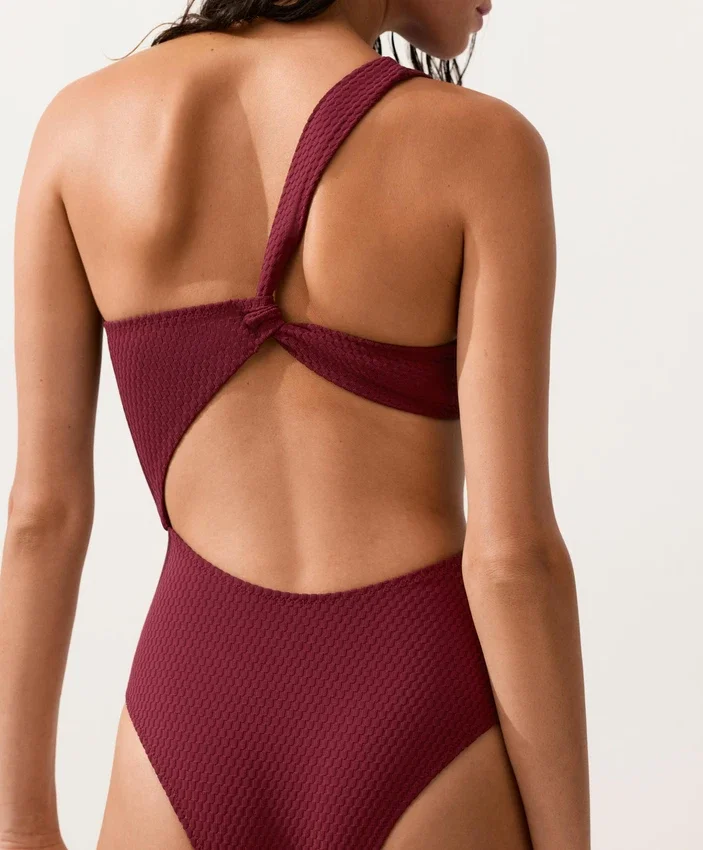 Trikini asimmetrico in jacquard a quadretti mini Trikini asimmetrico in jacquard a quadretti mini