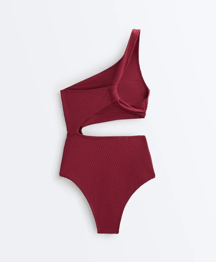 Trikini asimmetrico in jacquard a quadretti mini Trikini asimmetrico in jacquard a quadretti mini