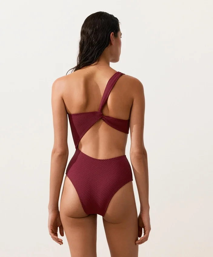 Trikini asimmetrico in jacquard a quadretti mini Trikini asimmetrico in jacquard a quadretti mini